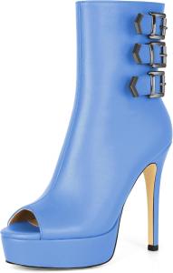Женские ботильоны SAMMITOP с открытым носком, на высокой платформе, с пряжкой, сандалии на каблуке, сексуальные туфли-лодочки на шпильке для вечеринок и клубов, каблук 5 дюймов, Blue
