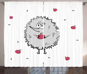 Штора в деревенском стиле Ежик от ABAKUHAUS, Счастливые яблоки из млекопитающего, присборенная штора для спальни с петлями и крючками, 280 x 245 см, цвет: зеленый, серый, розовый Abakuhaus