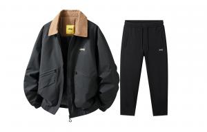 Винтажный спортивный стиль "Волчий путь" с утолщенным лацканом, унисекс Jeep, черный+черный fleece-lined casual pants