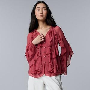 Женская блузка с длинным рукавом и рюшами Simply Vera Vera Wang, Raspberry Frosting