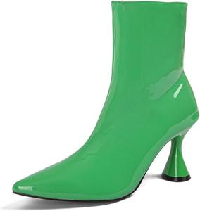 Женские модные ботильоны Myallfeet из лаковой кожи с заостренным носком средней длины на высоком каблуке, удобные и сексуальные, с боковой молнией, Green