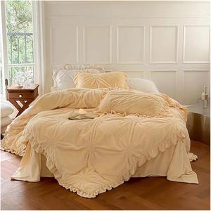 YUSIWOAL Комплект постельного белья из искусственного меха с цветочным принтом и кружевной отделкой