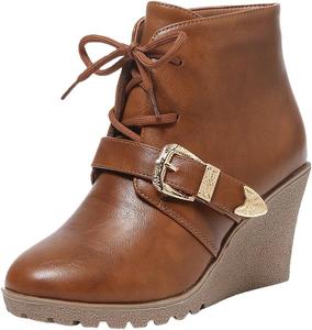 AtXiteli Женские черные кожаные ботильоны - ботильоны с заостренным носком и каблуком, с застежкой-липучкой и шнуровкой, осенние ботильоны на каблуке