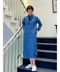 Легкое хлопковое джинсовое платье-рубашка с логотипом BB и пуговицами