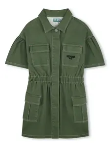 Платье с вышитым логотипом Kenzo Kids, зеленый