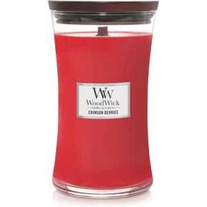 Большая ароматическая свеча в форме песочных часов с малиновыми ягодами и потрескивающим фитилем. Время горения до 130 часов Woodwick