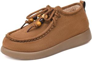 AZAGNEEM Женские замшевые лоферы на платформе с меховой подкладкой, модные с бусинами, на шнуровке, удобные с круглым носком, с противоскользящей мягкой подошвой, мокасины для зимы, повседневной носки, работы и прогулок