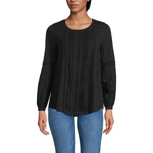 Женский топ с длинным рукавом, кружевом и защипами Lands' End, Black