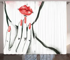 Шторы ABAKUHAUS Rustic Lip, красные гвоздики и румяные щеки, универсальные ленточные шторы для гостиной с петлями и крючками, 280 x 175 см, цвет: антрацитово-серый и белый Abakuhaus