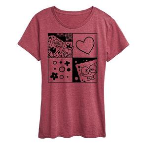 Женская футболка с принтом Spongebob Squarepants в клетку Nickelodeon, Heather Dark Red