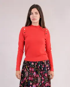 Женский джемпер с длинным рукавом с деталями из бусин Molly Bracken, красный