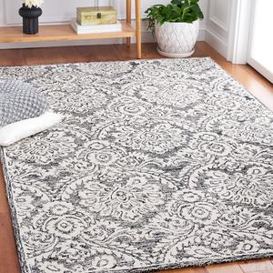 Ковер SAFAVIEH, 153 x 244 см, Blossom Collection, Black & Ivory, ручной работы дамаст из шерсти, идеален для помещений с высокой проходимостью в гостиной, спальне (BLM106Z)