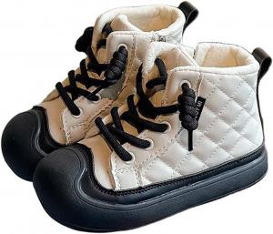 Детские зимние ботильоны для девочек с меховой подкладкой, шнуровкой, из искусственной кожи, ковбойские короткие сапожки для детей 2-11 лет Zzalalana, Beige