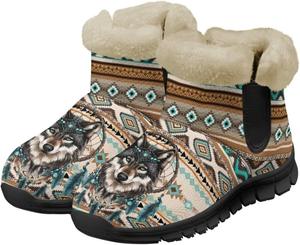 Женские зимние ботинки с животным принтом, теплые ботильоны до щиколотки, повседневные противоскользящие домашние туфли с мягкой подкладкой Pointodoor, Wolf Trap