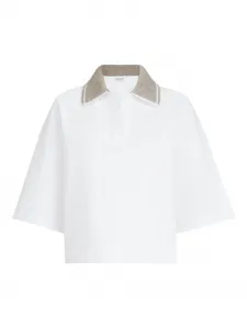 Футболка с блестящим трикотажным воротником Brunello Cucinelli, белый