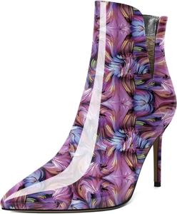 Женские ботильоны YODEKS с острым носком и высокими каблуками-стилет, удобные ботинки с вырезами и молнией сзади, короткие зимние ботильоны с V-образным вырезом, Patent Floral Purple