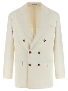 Льняной шелковый пиджак Brunello Cucinelli, белый