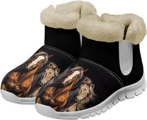 Женские зимние ботинки JoyLamoria Hippie Flower, укороченные ботинки с противоскользящей подошвой, мягкой стелькой из памяти формы, пушистые низкие ботинки, модные цветочные прогулочные ботиночки для женщин, легкие босоногие ботинки, Horse