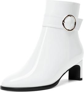 Женские ботильоны MODENCOCO с лакированной пряжкой, повседневные, для свадьбы, с молнией, с ремешком на щиколотке, с круглым носком, массивным низким каблуком 2 дюйма, White