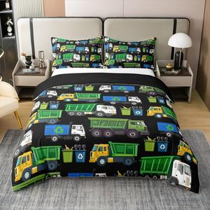 Erosebridal Комплект постельного белья из 100% хлопка с принтом мусоровоза для детей, зелёно-голубой, Green Blue