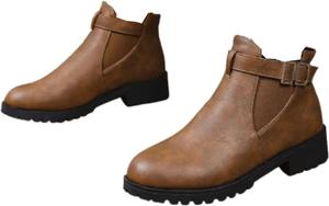 Женские ботинки, ботинки на массивном каблуке, с круглым носком в западном стиле, с нескользящей подошвой для повседневной носки Generic, Brown-C