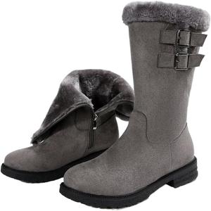 Женские зимние сапоги средней длины, удобные ботинки с искусственным мехом, противоскользящие снежные сапоги для походов ZPLMIDE, Grey