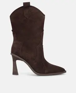 Женские ковбойские ботинки с тонким каблуком и заостренным носком, без застежки Alma en Pena, коричневый