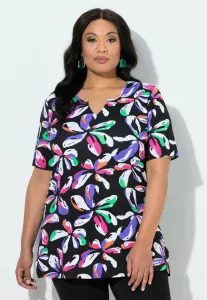 Blüten, tunikaausschnitt, футболка с принтом хабарма Ulla Popken, Black