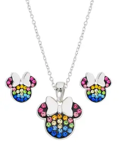 Детский комплект из двух предметов: кулон с разноцветными кристаллами в виде Минни Маус и серьги-гвоздики из стерлингового серебра Disney, multi