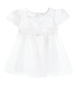 Платье из тюля с рюшами и бантиком Monnalisa, Panna