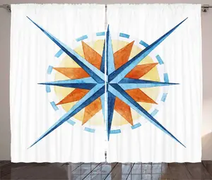 Штора ABAKUHAUS Compass Rustic, акварельные направления, универсальная ленточная штора для гостиной с петлями и крючками, 280 x 245 см, цвет: жженая сиена Abakuhaus