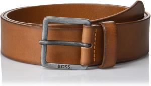 Мужской кожаный ремень BOSS с пряжкой под эффект браширования, Natural Medium Brown
