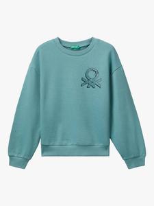 Детская хлопковая футболка свободного кроя с круглым вырезом Benetton, Green