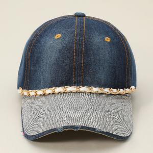 Винтажная джинсовая бейсболка с цепочкой и блестящим козырьком FASHNZFAB, denim, золотой, темно-синий, белый