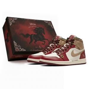 Air 1 Three Times Laboratory, Red Gold Horse Shadow, Box, Horse Year Limited, классический и универсальный Jordan, экрю