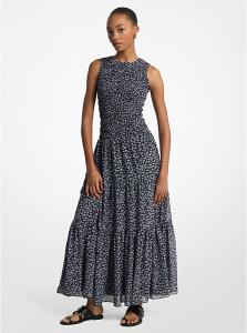 Платье макси из жоржета с цветочным принтом и сборками Michael Kors, голубой