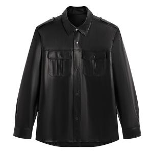 Кожаная куртка в стиле рубашки Sharpness из овчины для мужчин PEACEBIRD MEN, черный 1