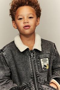 Джинсовая куртка с подкладкой Teddy H&M, мультиколор