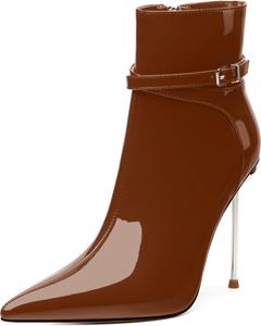 Женские ботильоны на высоком каблуке WAYDERNS с острым носком, лаковые, каблук-стилет 4,3 дюйма, с боковой молнией, сексуальные короткие ботинки для вечеринок и свиданий, Dark Brown