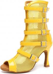 Женские танцевальные ботинки до щиколотки для бальных танцев с сеткой и шнуровкой, латинские танцевальные туфли LITNERMIA, Al575/Brown 8.5Cm Heel