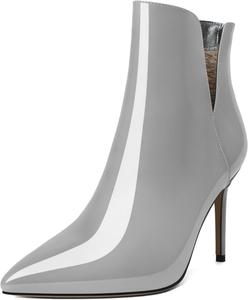 Женские ботильоны YODEKS с острым носком и высокими каблуками-стилет, удобные ботинки с вырезами и молнией сзади, короткие зимние ботильоны с V-образным вырезом, Patent Grey