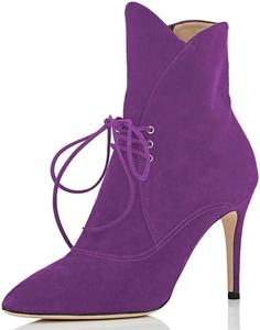 Женские модные ботильоны FSJ с острым носком, на шнуровке, на высоком каблуке-кубике с молнией, размеры 4-15 US, Purple