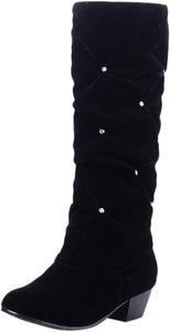 Женские сапоги, до икры, со стразами, модные, с круглым носком, на низком каблуке, до колена, мягкие, повседневные, для вечеринки, блестящая обувь HONGDAO, Schwarz