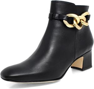 Женские формальные ботильоны Pazzion с закрытым носком, украшением в виде цепочек, на щиколотку, с массивным низким каблуком и боковой молнией, повседневная обувь для работы и деловых поездок, размеры 4-16 US, Black