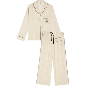 Пижамный комплект легкий блестящий сатин women's Victoria's Secret, Ecru Plaid