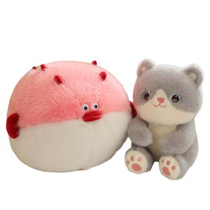 Коллекция плюшевых игрушек Cartoon Cat Eating Fish, Pufferfish, Angry Fish, Cute Little Cat Dolls Love Bingqing