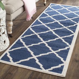Ковер-ковер-дорожка SAFAVIEH, 69 x 458 см, коллекции Amherst - Navy & Beige, марокканский узор Trellis, без линьки и простой в уходе, идеален для помещений с высокой проходимостью в гостиной, спальне (AMT421P)