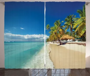 Шторы ABAKUHAUS Island Rustic в стиле Остров Солнечного берега, универсальные ленточные шторы для гостиной с петлями и крючками, 280 x 225 см, кобальтово-синий и разноцветный Abakuhaus