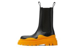 Ботинки кожаные Chelsea на толстой подошве, черный / оранжевый