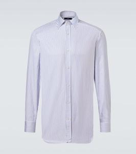 Полосатая рубашка Oxford из хлопка и шерсти Dunhill, синий